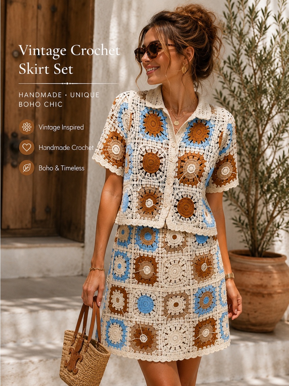 Vintage Style Crochet Granny Square
Skirt Set Boho Festival L/XL NWT - Picture 3 of 13